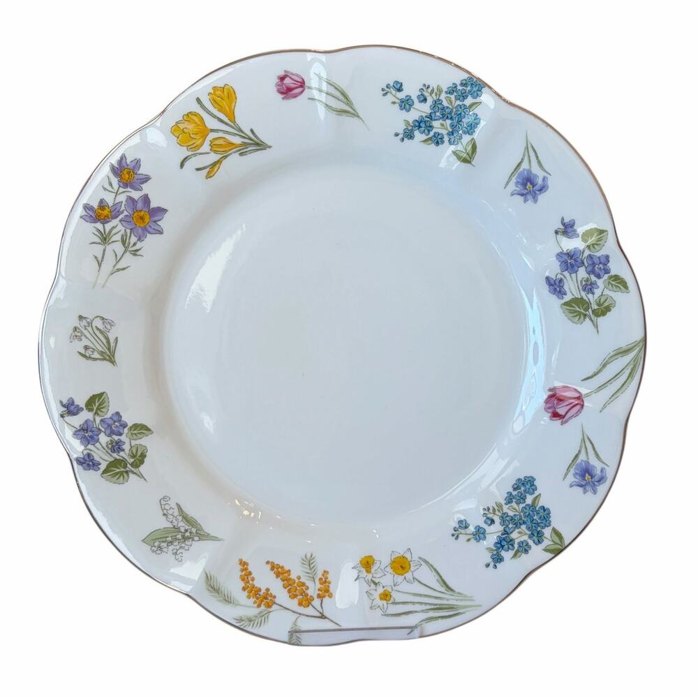 Grace Teaware Fine Porcelain Tulip Garden Dinner Plates 11in Set of 4  NEW